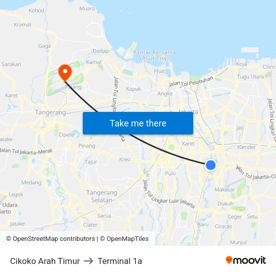Cikoko Arah Timur to Terminal 1a map