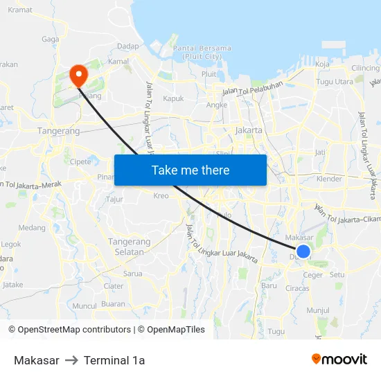 Makasar to Terminal 1a map