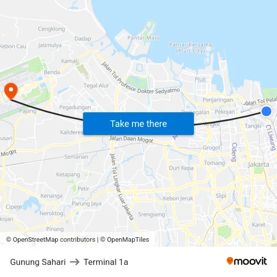 Gunung Sahari to Terminal 1a map