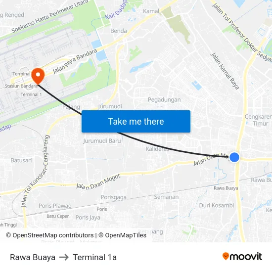 Rawa Buaya to Terminal 1a map
