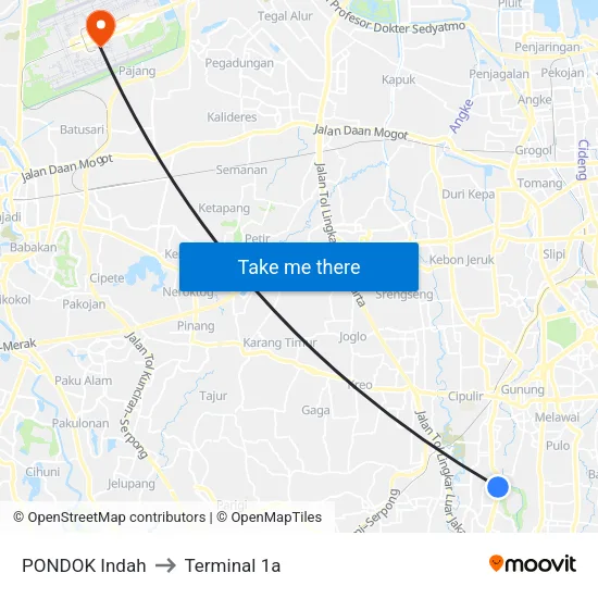 PONDOK Indah to Terminal 1a map