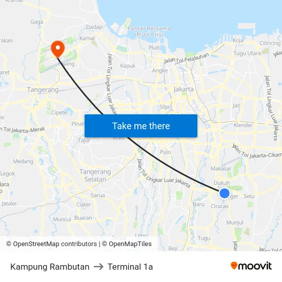 Kampung Rambutan to Terminal 1a map