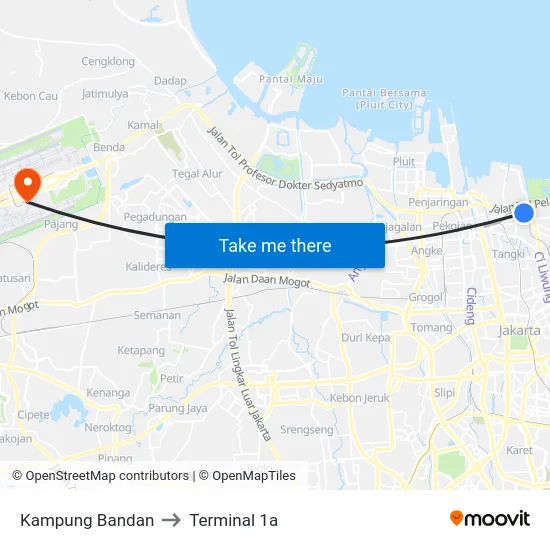 Kampung Bandan to Terminal 1a map