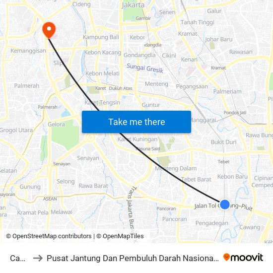 Cawang to Pusat Jantung Dan Pembuluh Darah Nasional Rumah Sakit Harapan Kita map