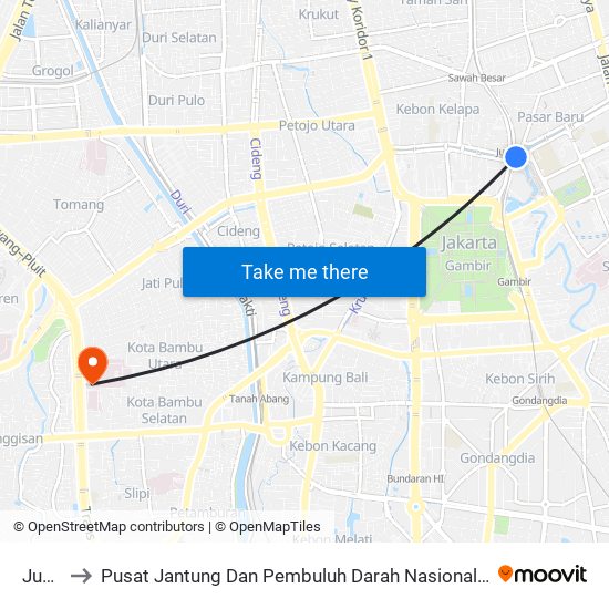 Juanda to Pusat Jantung Dan Pembuluh Darah Nasional Rumah Sakit Harapan Kita map