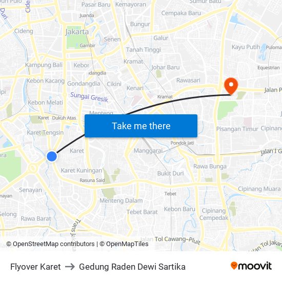 Flyover Karet to Gedung Raden Dewi Sartika map