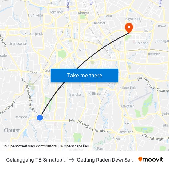 Gelanggang TB Simatupang to Gedung Raden Dewi Sartika map