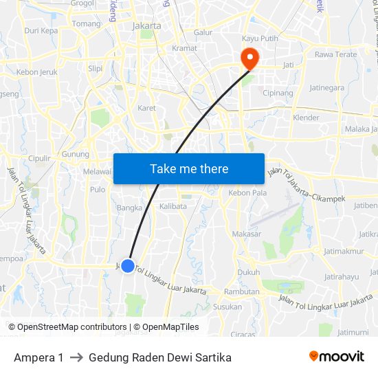 Ampera 1 to Gedung Raden Dewi Sartika map