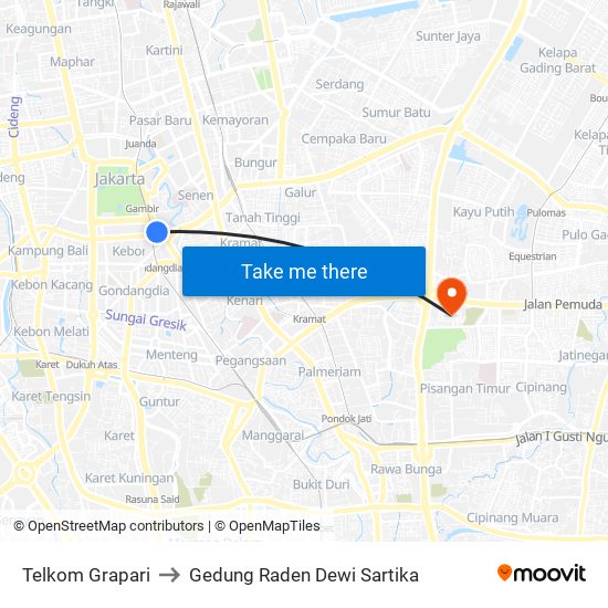 Telkom Grapari to Gedung Raden Dewi Sartika map