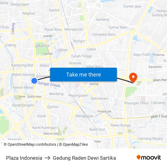 Plaza Indonesia to Gedung Raden Dewi Sartika map