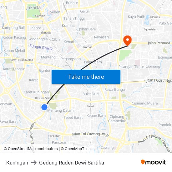 Kuningan to Gedung Raden Dewi Sartika map