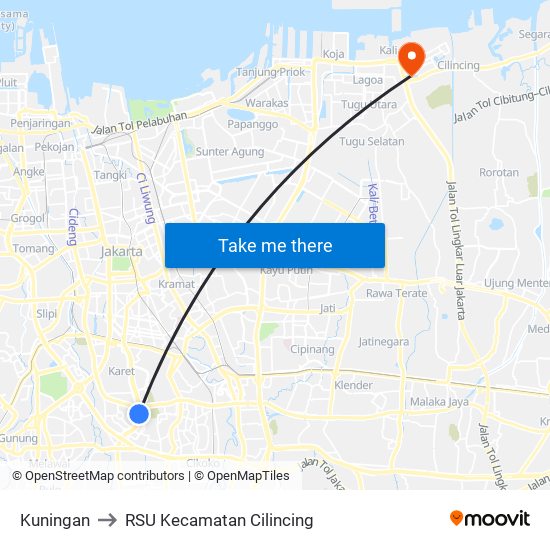 Kuningan to RSU Kecamatan Cilincing map