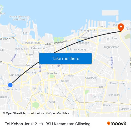 Tol Kebon Jeruk 2 to RSU Kecamatan Cilincing map