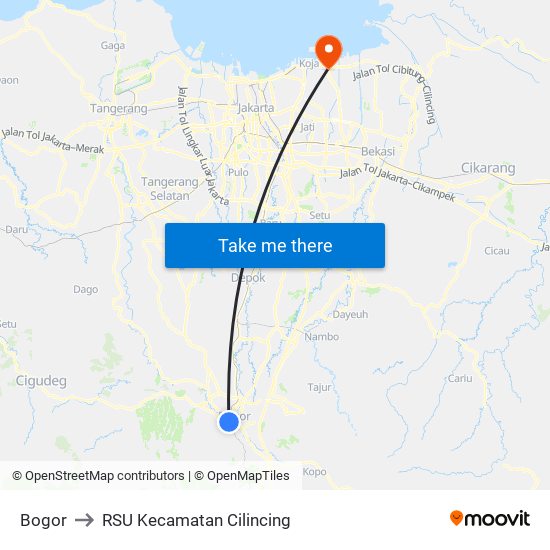 Bogor to RSU Kecamatan Cilincing map