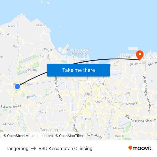 Tangerang to RSU Kecamatan Cilincing map