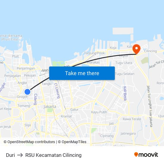 Duri to RSU Kecamatan Cilincing map