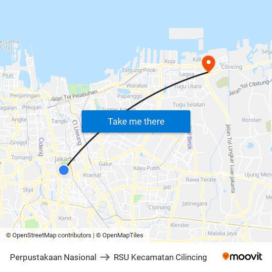 Perpustakaan Nasional to RSU Kecamatan Cilincing map