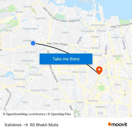 Kalideres to RS Bhakti Mulia map