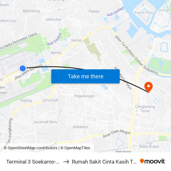 Terminal 3 Soekarno-Hatta to Rumah Sakit Cinta Kasih Tzu Chi map