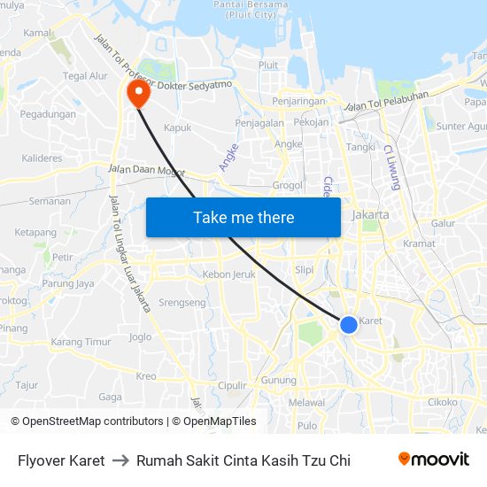 Flyover Karet to Rumah Sakit Cinta Kasih Tzu Chi map