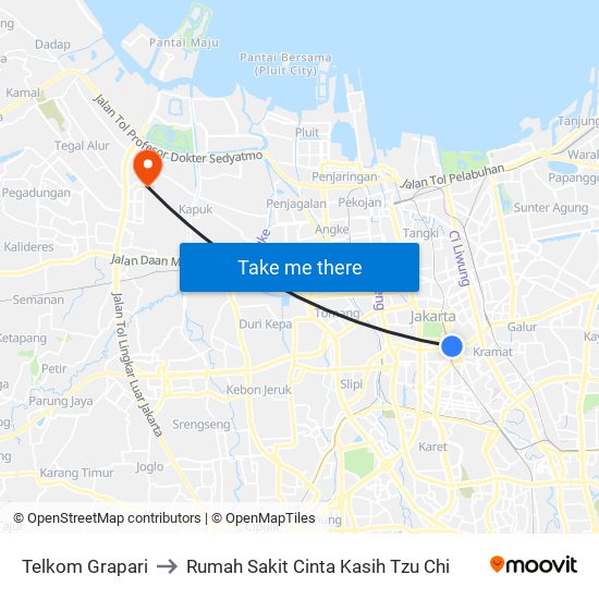 Telkom Grapari to Rumah Sakit Cinta Kasih Tzu Chi map