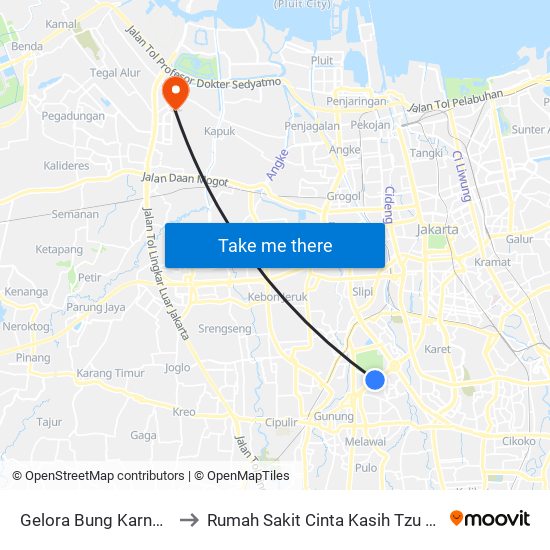 Gelora Bung Karno 2 to Rumah Sakit Cinta Kasih Tzu Chi map