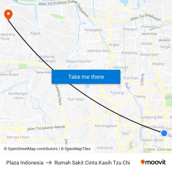 Plaza Indonesia to Rumah Sakit Cinta Kasih Tzu Chi map