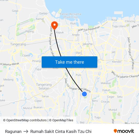 Ragunan to Rumah Sakit Cinta Kasih Tzu Chi map