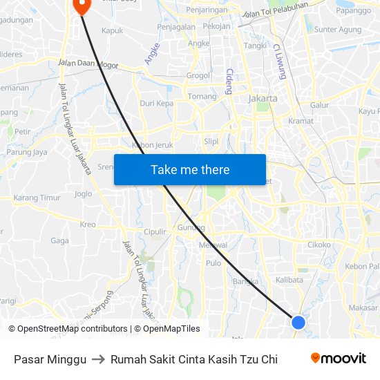 Pasar Minggu to Rumah Sakit Cinta Kasih Tzu Chi map