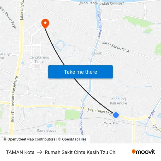 TAMAN Kota to Rumah Sakit Cinta Kasih Tzu Chi map