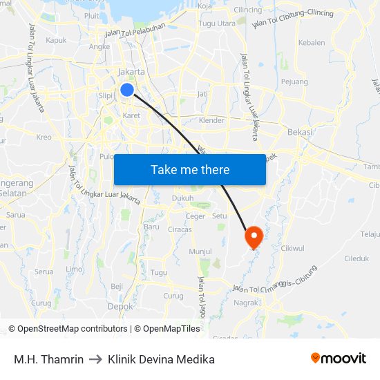 M.H. Thamrin to Klinik Devina Medika map