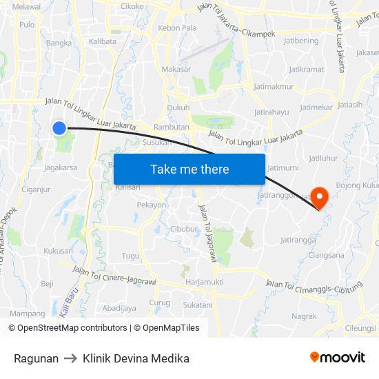 Ragunan to Klinik Devina Medika map