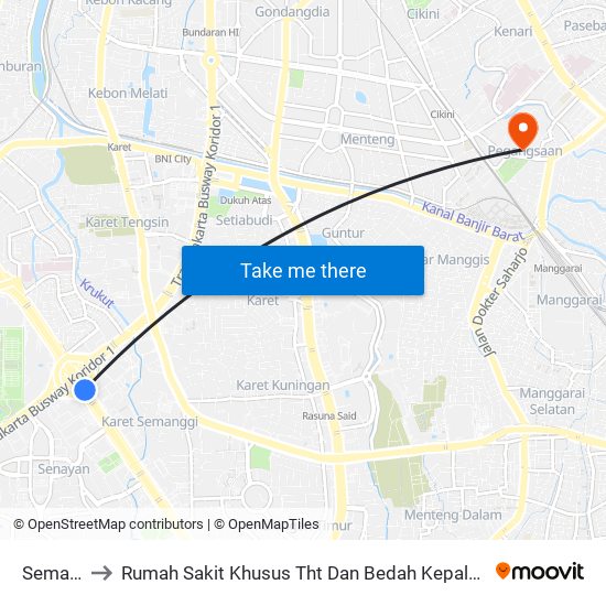 Semanggi to Rumah Sakit Khusus Tht Dan Bedah Kepala Leher Proklamasi map