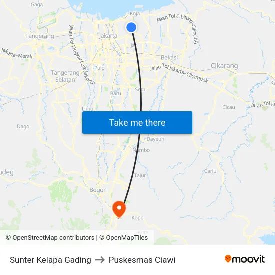 Sunter Kelapa Gading to Puskesmas Ciawi map