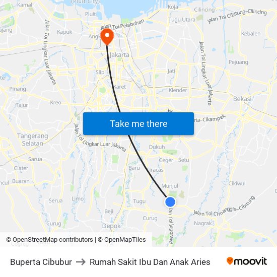 Buperta Cibubur to Rumah Sakit Ibu Dan Anak Aries map