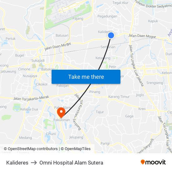 Kalideres to Omni Hospital Alam Sutera map