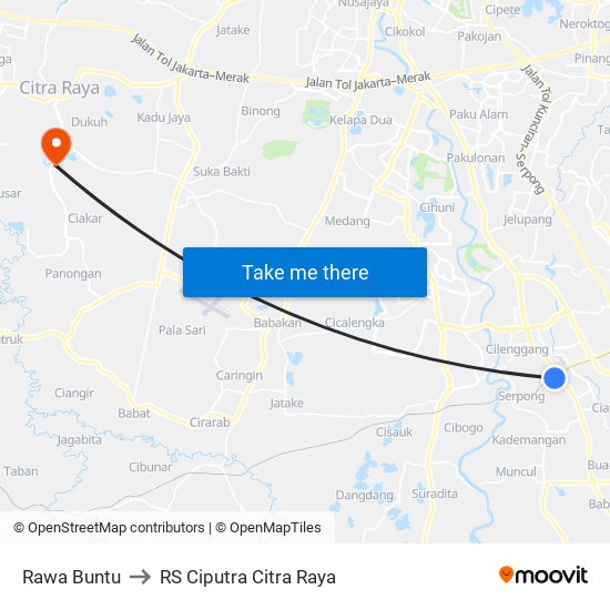 Rawa Buntu to RS Ciputra Citra Raya map