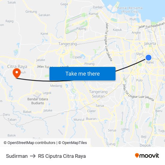 Sudirman to RS Ciputra Citra Raya map