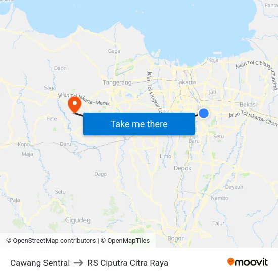 Cawang Sentral to RS Ciputra Citra Raya map
