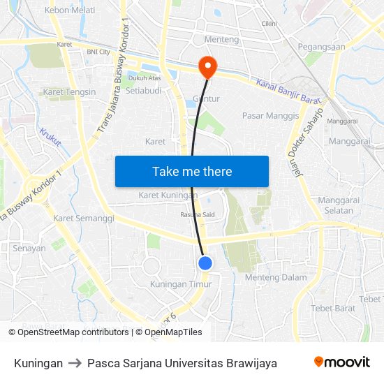 Kuningan to Pasca Sarjana Universitas Brawijaya map