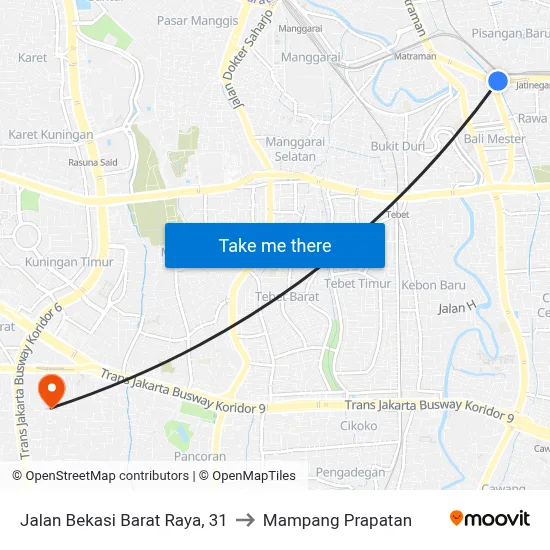 Jalan Bekasi Barat Raya, 31 to Mampang Prapatan map