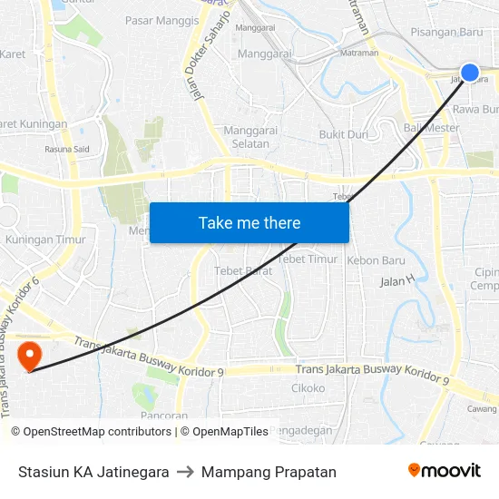 Stasiun KA Jatinegara to Mampang Prapatan map
