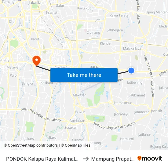 PONDOK Kelapa Raya Kalimalang to Mampang Prapatan map