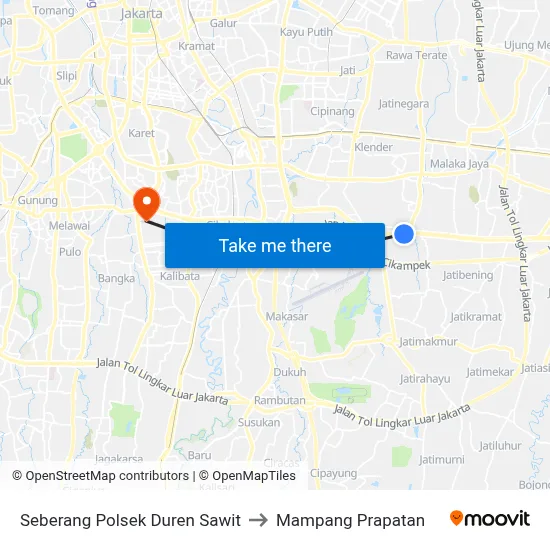 Seberang Polsek Duren Sawit to Mampang Prapatan map