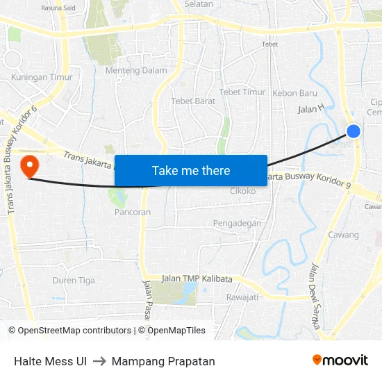 Halte Mess UI to Mampang Prapatan map
