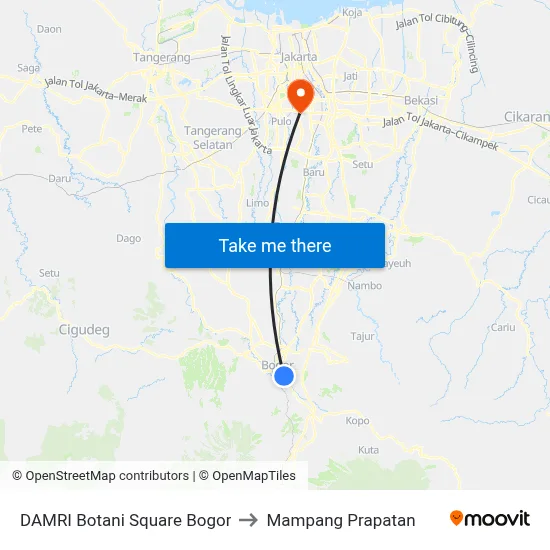 DAMRI Botani Square Bogor to Mampang Prapatan map