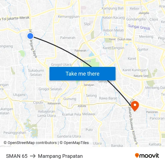 SMAN 65 to Mampang Prapatan map