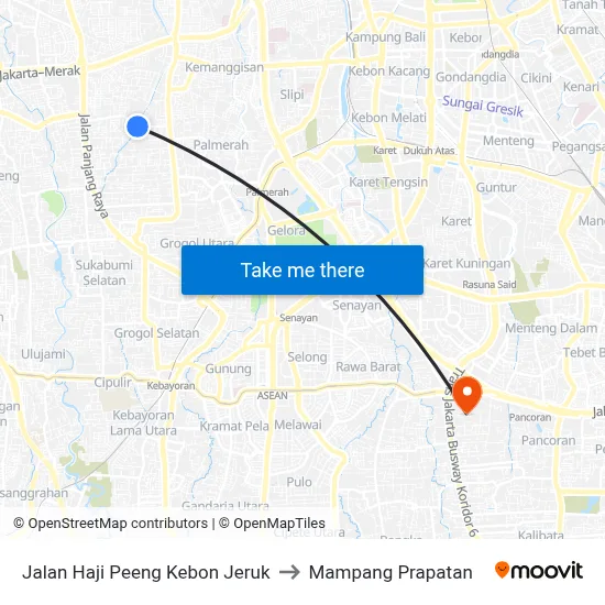 Jalan Haji Peeng Kebon Jeruk to Mampang Prapatan map