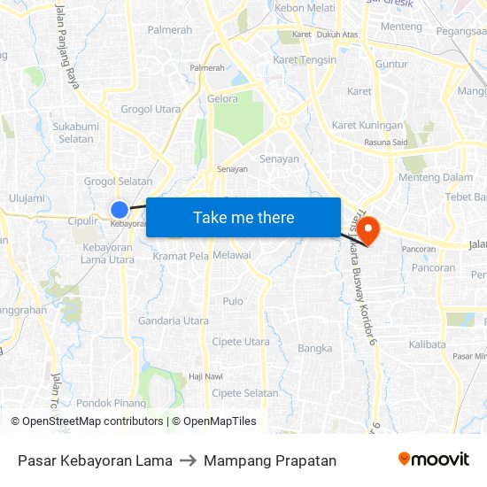 Pasar Kebayoran Lama to Mampang Prapatan map