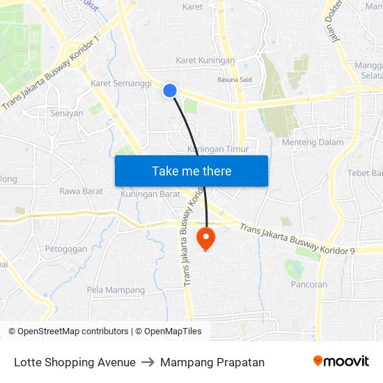 Lotte Shopping Avenue to Mampang Prapatan map